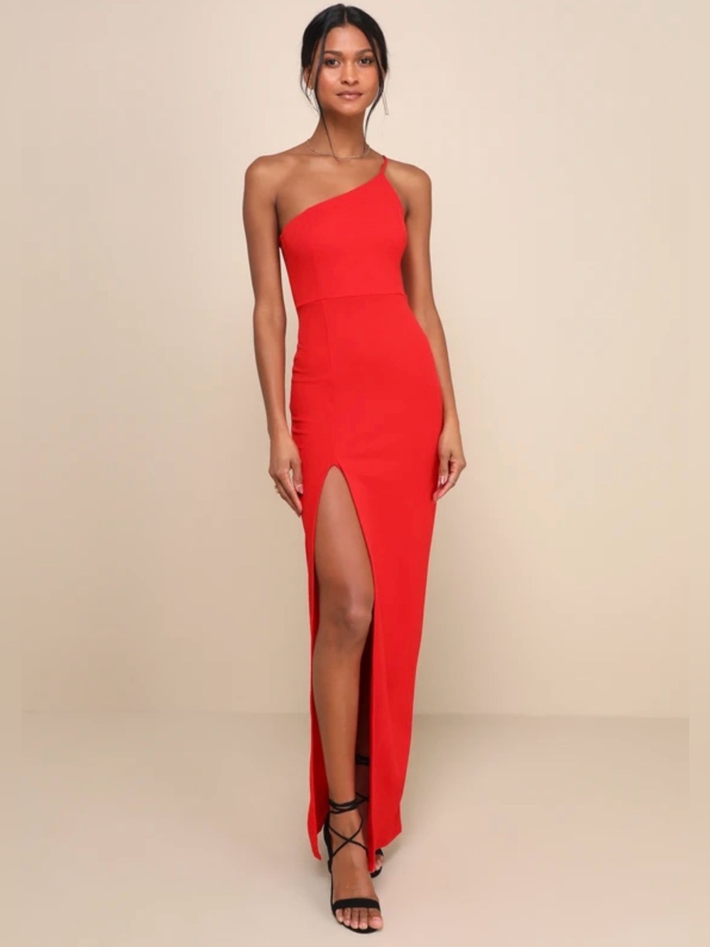 🆕 LULUS Keeper of My Heart Red One-Shoulder Maxi Dress NWT Size Small